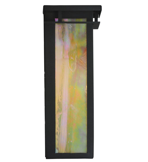 Meyda Lighting Portico 6" Textured Black Mission Wall Sconce With Beige Iridescent Shade Glass