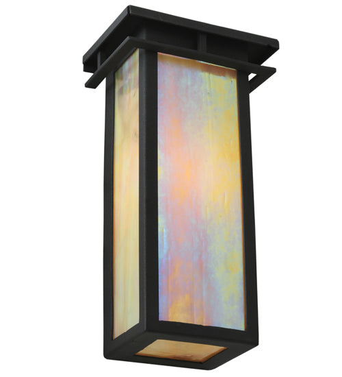 Meyda Lighting Portico 6" Textured Black Mission Wall Sconce With Beige Iridescent Shade Glass