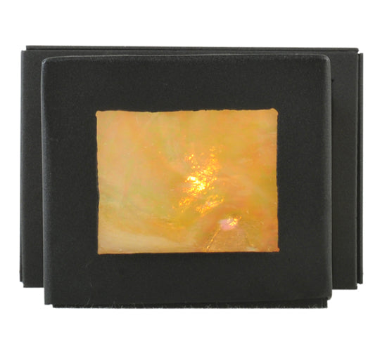 Meyda Lighting Portico 6" Textured Black Mission Wall Sconce With Beige Iridescent Shade Glass