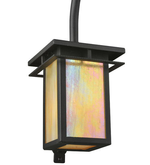 Meyda Lighting Portico 6" Textured Black Mission Wall Sconce With Beige Iridescent Shade Glass