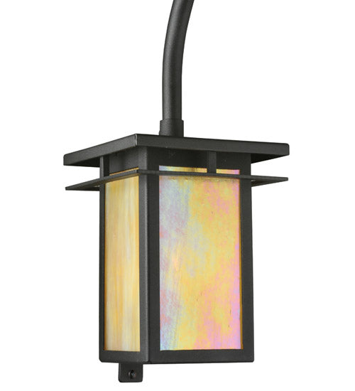 Meyda Lighting Portico 6" Textured Black Mission Wall Sconce With Beige Iridescent Shade Glass