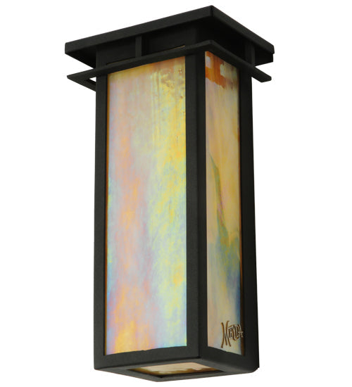Meyda Lighting Portico 6" Textured Black Mission Wall Sconce With Beige Iridescent Shade Glass