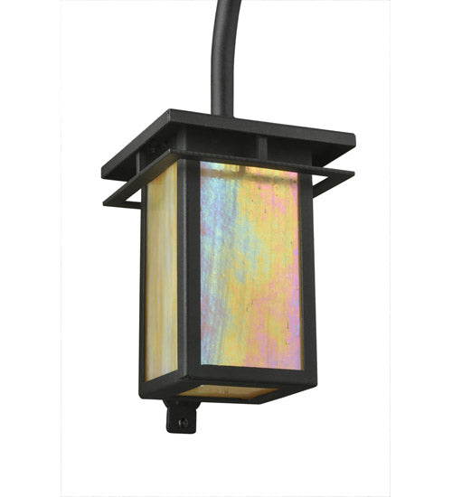 Meyda Lighting Portico 6" Textured Black Mission Wall Sconce With Beige Iridescent Shade Glass
