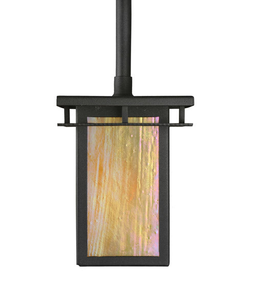 Meyda Lighting Portico 6" Textured Black Mission Wall Sconce With Beige Iridescent Shade Glass