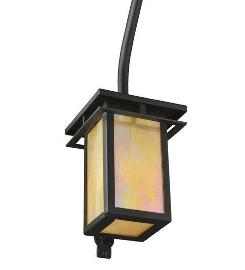 Meyda Lighting Portico 6" Textured Black Mission Wall Sconce With Beige Iridescent Shade Glass