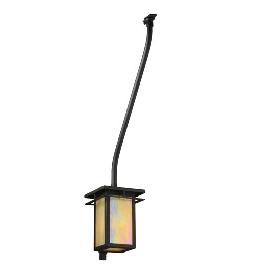 Meyda Lighting Portico 6" Textured Black Mission Wall Sconce With Beige Iridescent Shade Glass