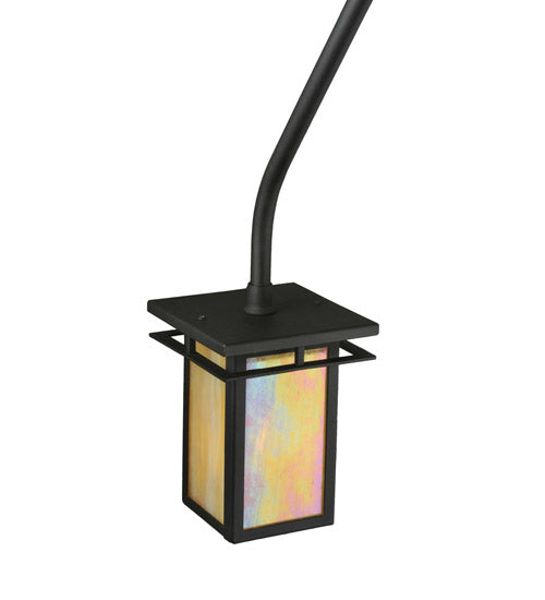 Meyda Lighting Portico 6" Textured Black Mission Wall Sconce With Beige Iridescent Shade Glass