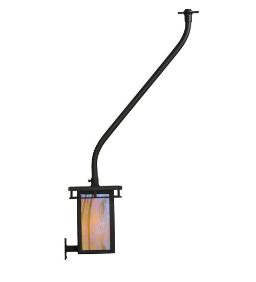 Meyda Lighting Portico 6" Textured Black Mission Wall Sconce With Beige Iridescent Shade Glass
