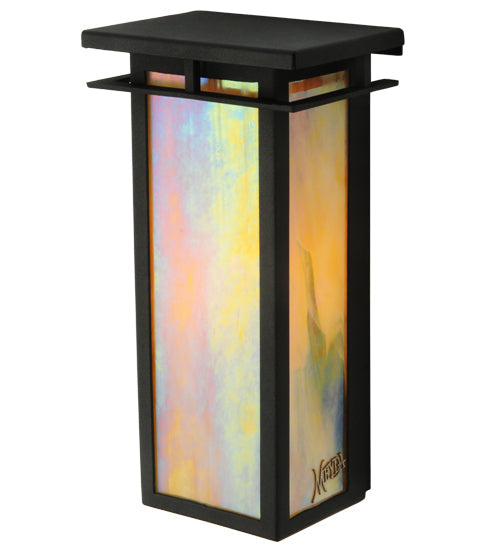 Meyda Lighting Portico 6" Textured Black Mission Wall Sconce With Beige Iridescent Shade Glass