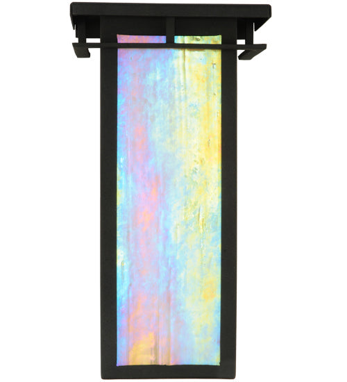 Meyda Lighting Portico 6" Textured Black Mission Wall Sconce With Beige Iridescent Shade Glass