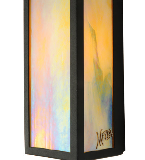 Meyda Lighting Portico 6" Textured Black Mission Wall Sconce With Beige Iridescent Shade Glass