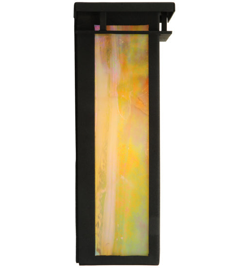Meyda Lighting Portico 6" Textured Black Mission Wall Sconce With Beige Iridescent Shade Glass