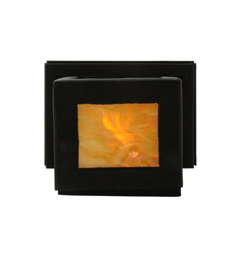 Meyda Lighting Portico 6" Textured Black Mission Wall Sconce With Beige Iridescent Shade Glass