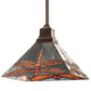 Meyda Lighting Prairie 14" Mahogany Bronze Dragonfly Pendant Light With Ruby & Blue Shade Glass