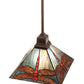 Meyda Lighting Prairie 14" Mahogany Bronze Dragonfly Pendant Light With Ruby & Blue Shade Glass