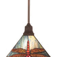 Meyda Lighting Prairie 14" Mahogany Bronze Dragonfly Pendant Light With Ruby & Blue Shade Glass