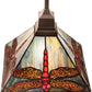 Meyda Lighting Prairie 14" Mahogany Bronze Dragonfly Pendant Light With Ruby & Blue Shade Glass