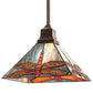 Meyda Lighting Prairie 14" Mahogany Bronze Dragonfly Pendant Light With Ruby & Blue Shade Glass