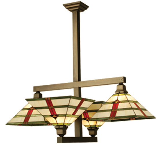 Meyda Lighting Prairie Arrowhead 39" 4-Light Craftsman Brown Semi-flush Mount Light With Multi-Colored Shade Glass