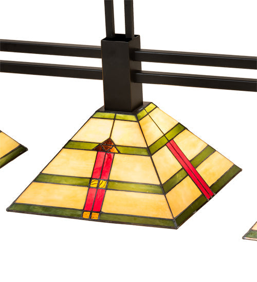 Meyda Lighting Prairie Arrowhead 48" 3-Light Flat Black Island Pendant Light With Multi-Colored Shade Glass