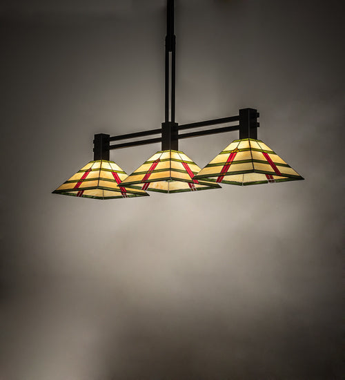 Meyda Lighting Prairie Arrowhead 48" 3-Light Flat Black Island Pendant Light With Multi-Colored Shade Glass
