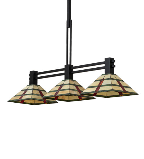 Meyda Lighting Prairie Arrowhead 48" 3-Light Flat Black Island Pendant Light With Multi-Colored Shade Glass