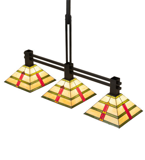 Meyda Lighting Prairie Arrowhead 48" 3-Light Flat Black Island Pendant Light With Multi-Colored Shade Glass