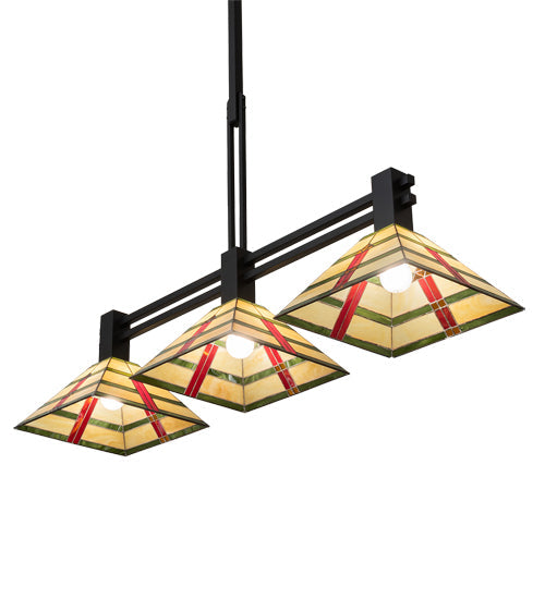 Meyda Lighting Prairie Arrowhead 48" 3-Light Flat Black Island Pendant Light With Multi-Colored Shade Glass