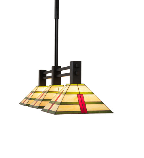 Meyda Lighting Prairie Arrowhead 48" 3-Light Flat Black Island Pendant Light With Multi-Colored Shade Glass