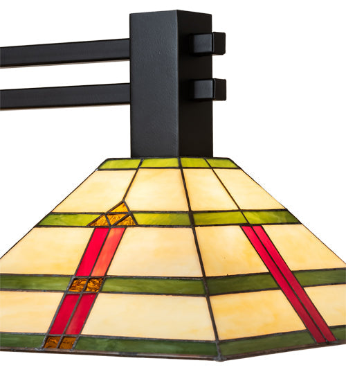 Meyda Lighting Prairie Arrowhead 48" 3-Light Flat Black Island Pendant Light With Multi-Colored Shade Glass
