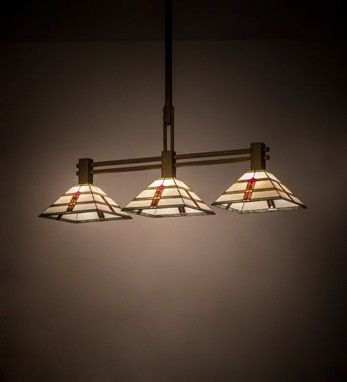 Meyda Lighting Prairie Arrowhead 48" 3-Light Matte Buttered Brass Island Pendant Light With Multi-Colored Shade Glass