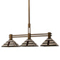 Meyda Lighting Prairie Arrowhead 48" 3-Light Matte Buttered Brass Island Pendant Light With Multi-Colored Shade Glass