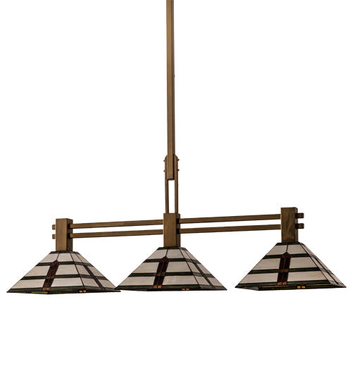 Meyda Lighting Prairie Arrowhead 48" 3-Light Matte Buttered Brass Island Pendant Light With Multi-Colored Shade Glass