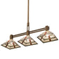 Meyda Lighting Prairie Arrowhead 48" 3-Light Matte Buttered Brass Island Pendant Light With Multi-Colored Shade Glass