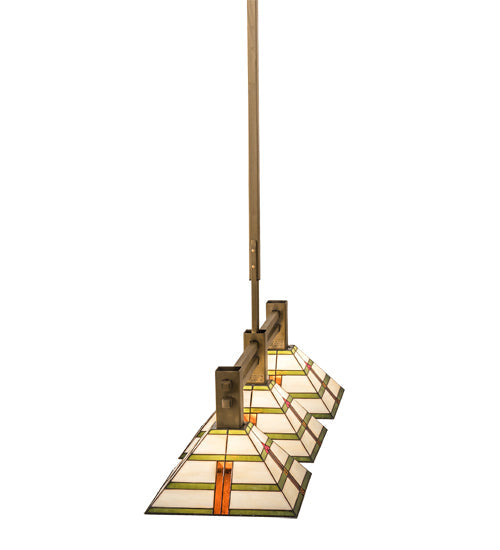 Meyda Lighting Prairie Arrowhead 48" 3-Light Matte Buttered Brass Island Pendant Light With Multi-Colored Shade Glass