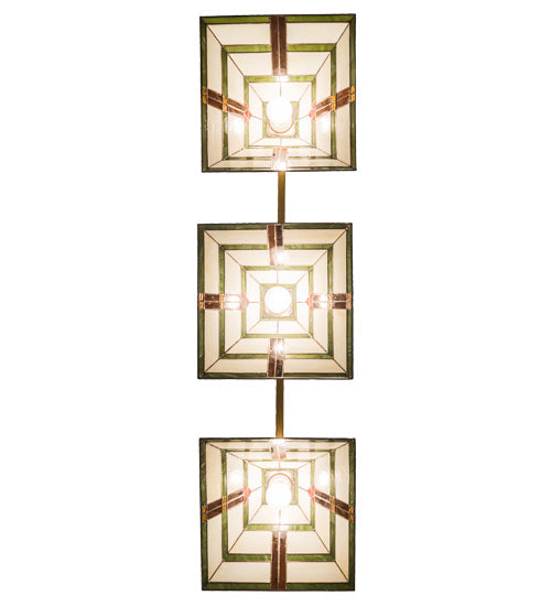 Meyda Lighting Prairie Arrowhead 48" 3-Light Matte Buttered Brass Island Pendant Light With Multi-Colored Shade Glass