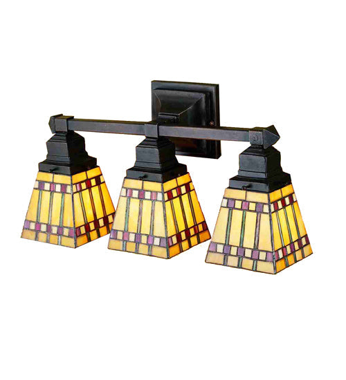 Meyda Lighting Prairie Corn 20" 3-Light Mahogany Bronze Vanity Light With Multi-Colored Shade Glass