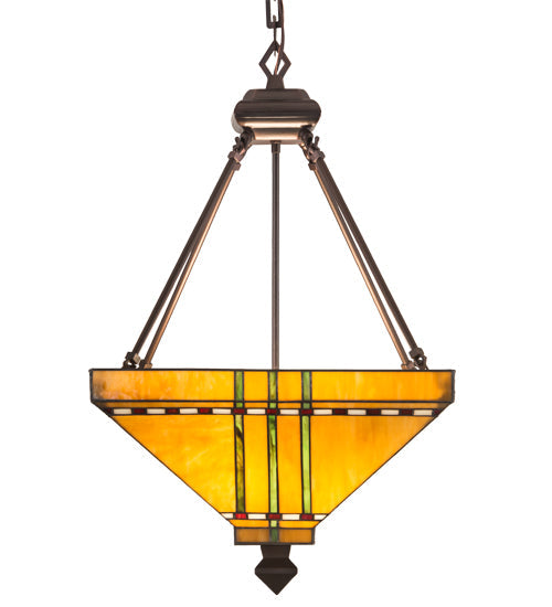 Meyda Lighting Prairie Corn 24" 4-Light Mahogany Bronze Inverted Pendant Light With Amber & Green Shade Glass