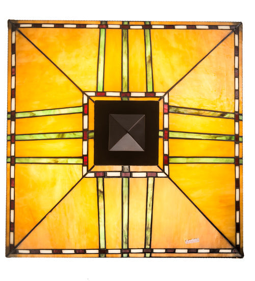 Meyda Lighting Prairie Corn 24" 4-Light Mahogany Bronze Inverted Pendant Light With Amber & Green Shade Glass