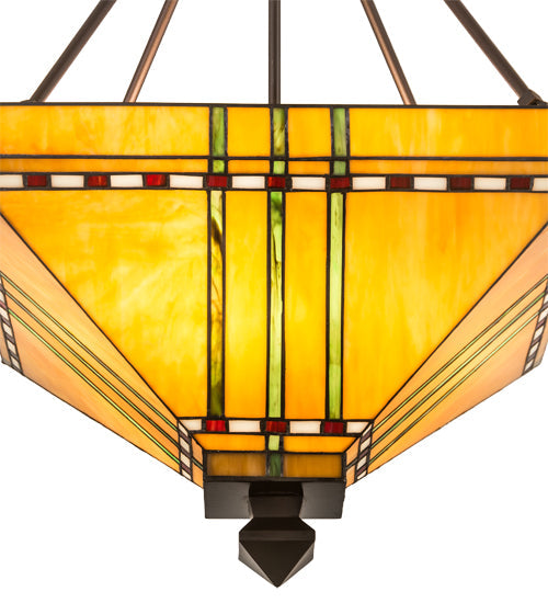 Meyda Lighting Prairie Corn 24" 4-Light Mahogany Bronze Inverted Pendant Light With Amber & Green Shade Glass