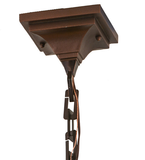 Meyda Lighting Prairie Corn 24" 4-Light Mahogany Bronze Inverted Pendant Light With Amber & Green Shade Glass