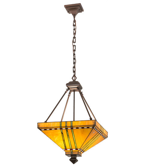 Meyda Lighting Prairie Corn 24" 4-Light Mahogany Bronze Inverted Pendant Light With Amber & Green Shade Glass