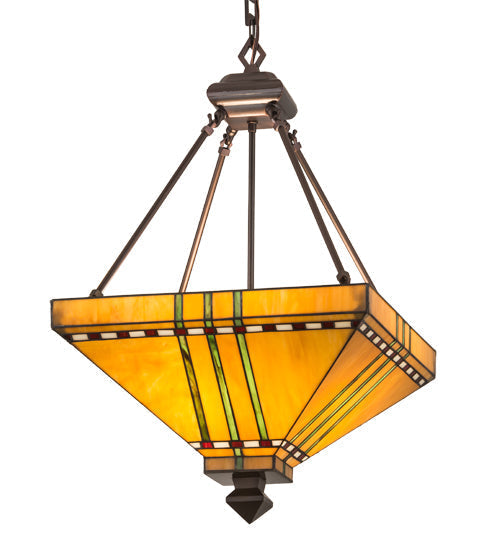 Meyda Lighting Prairie Corn 24" 4-Light Mahogany Bronze Inverted Pendant Light With Amber & Green Shade Glass