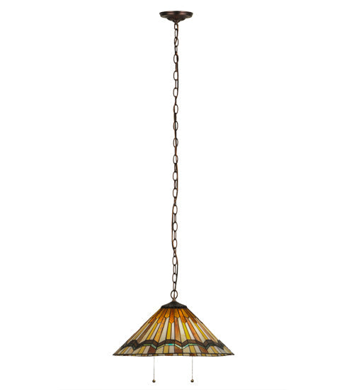Meyda Lighting Prairie Delta 18" 2-Light Mahogany Bronze Pendant Light With Multi-Colored Shade Glass