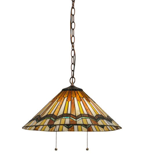 Meyda Lighting Prairie Delta 18" 2-Light Mahogany Bronze Pendant Light With Multi-Colored Shade Glass