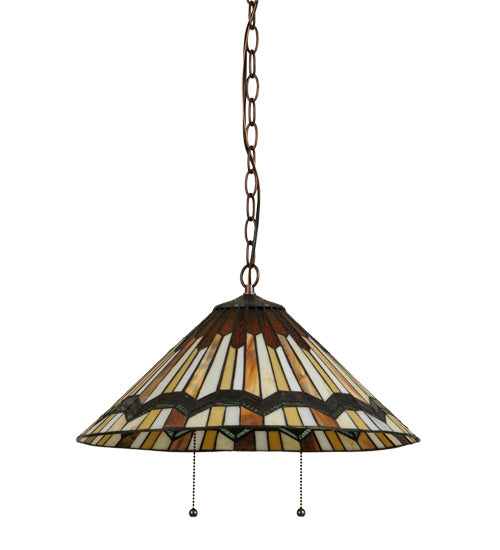 Meyda Lighting Prairie Delta 18" 2-Light Mahogany Bronze Pendant Light With Multi-Colored Shade Glass