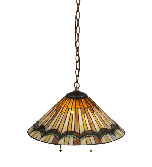Meyda Lighting Prairie Delta 18" 2-Light Mahogany Bronze Pendant Light With Multi-Colored Shade Glass