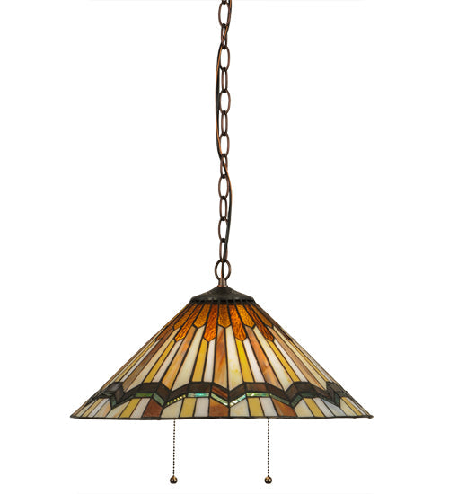 Meyda Lighting Prairie Delta 18" 2-Light Mahogany Bronze Pendant Light With Multi-Colored Shade Glass