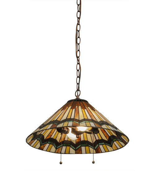 Meyda Lighting Prairie Delta 18" 2-Light Mahogany Bronze Pendant Light With Multi-Colored Shade Glass