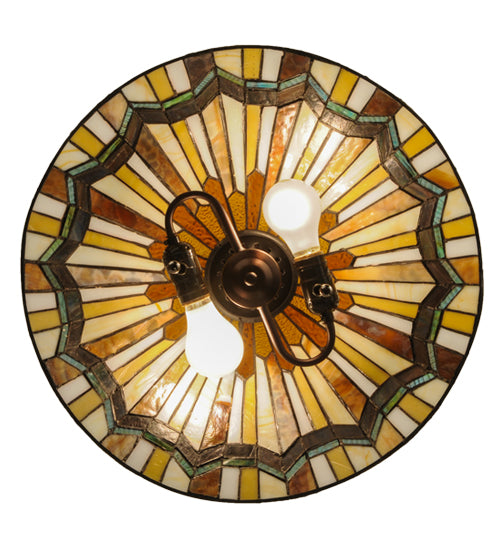Meyda Lighting Prairie Delta 18" 2-Light Mahogany Bronze Pendant Light With Multi-Colored Shade Glass